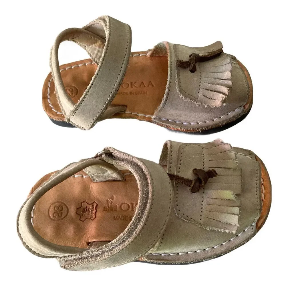OKAA SPAIN Girls Tan Leather Fringe Sandals Size 23- US 6.5 Girls
